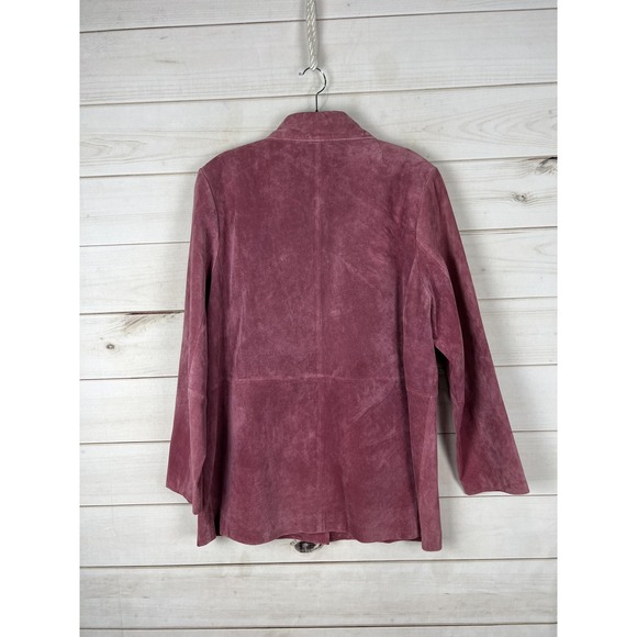 Bernardo Coat Womens Large Pink Suede Leather Button Front Lined Mid Length - Picture 2 of 10